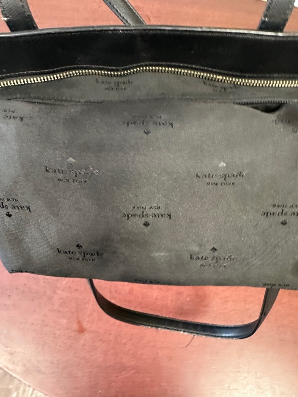 ##122, Kate spade Black Leather Tote with Gold Logo - Picture 7 of 10